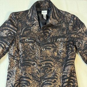 Chico’s Black & Gold Jacquard Button Front Jacket Size 1